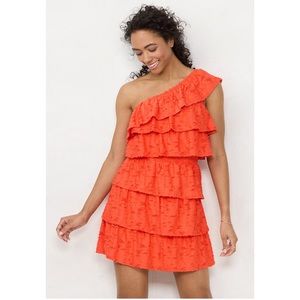 NWT LC Lauren Conrad Tiered Ruffle One-Shoulder Dress Coral Size XL